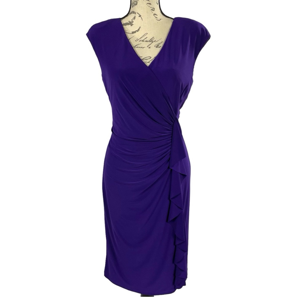 NWT American Living Womens Purple V-Neck Sleeveless Ruffled Midi Dress